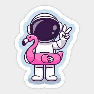 Cute Astronaut Wearing Flamingo Tires And Peace Sign  Cartoon Sticker